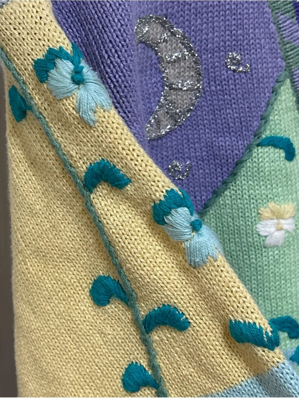 RARE Vintage Storybook Knits Women's MED Blue Purple Carousel Horses Cardigan - Picture 6 of 16